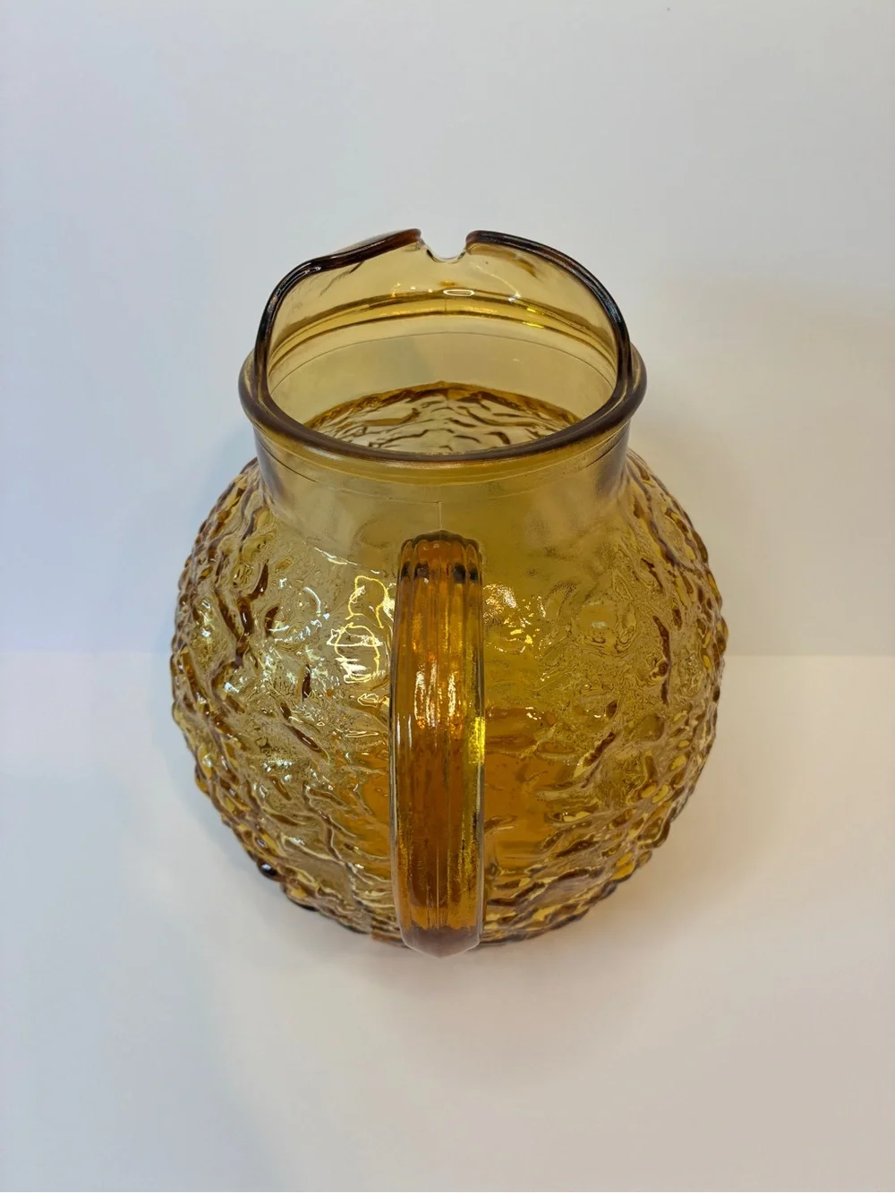 1960's Anchor Hocking Vintage Amber Honey Glass Ball Pitcher With Ice Lip